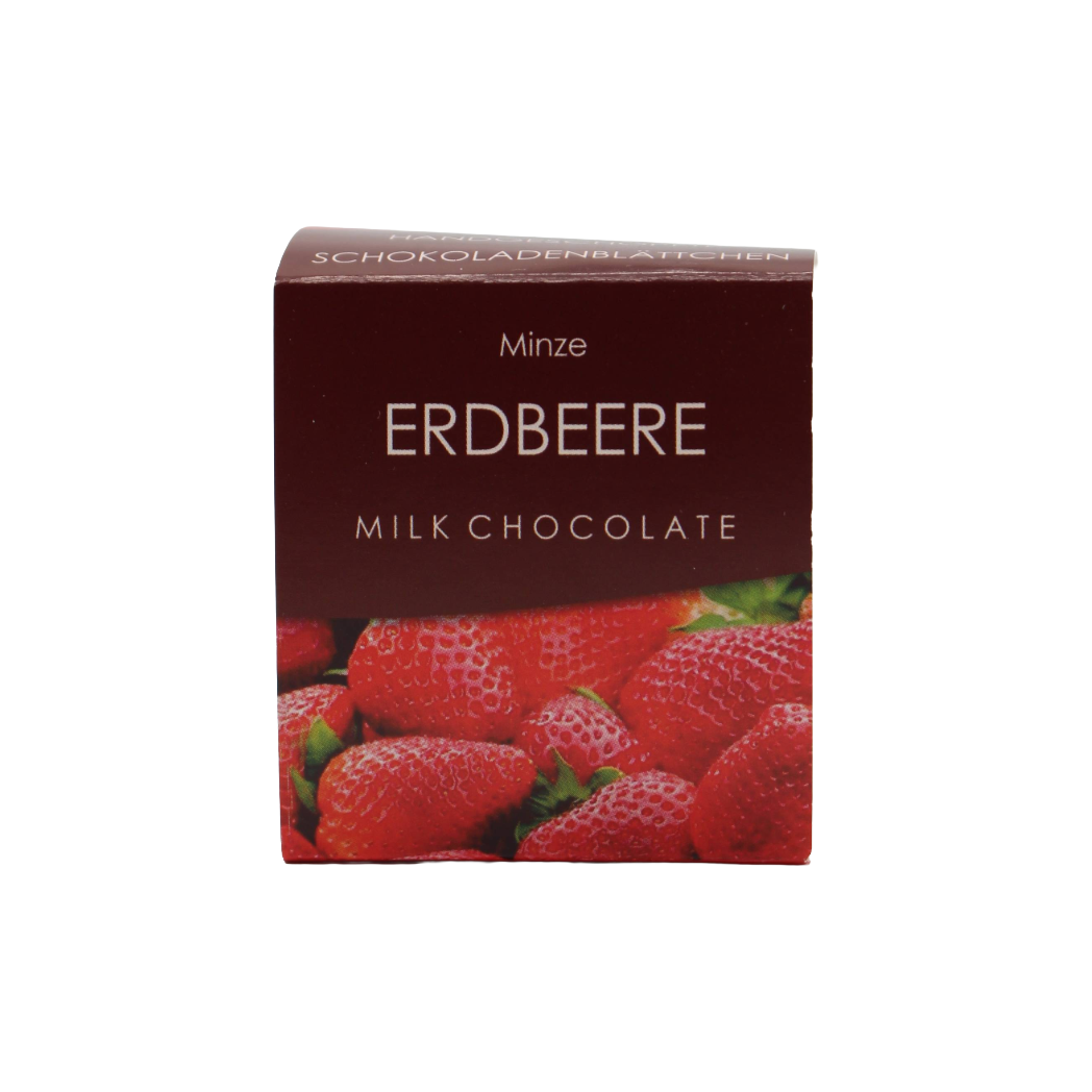 Handgeschöpfte Schokoladenblättchen Vollmilch Minze & Erdbeere