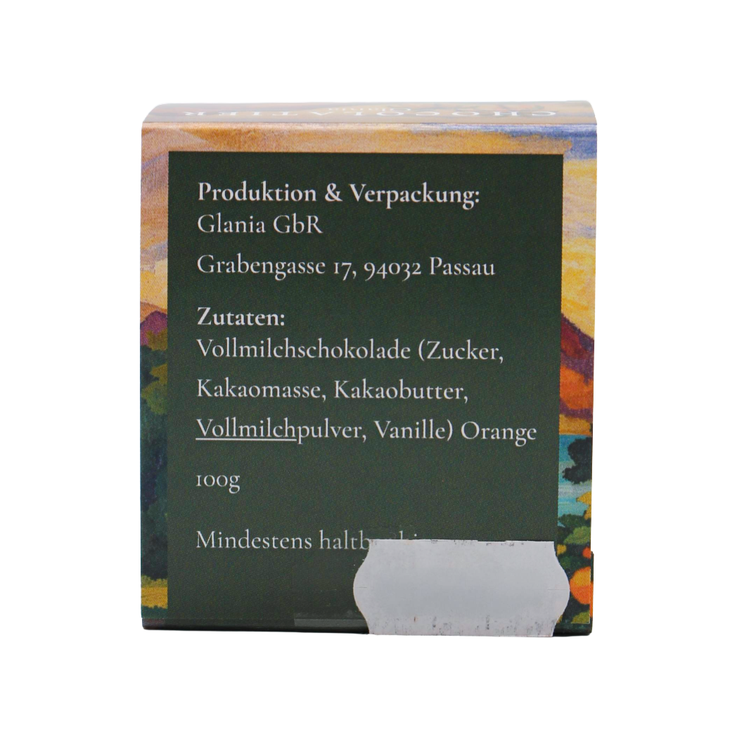 Handgeschöpfte Schokoladenblättchen Vollmilch Orange