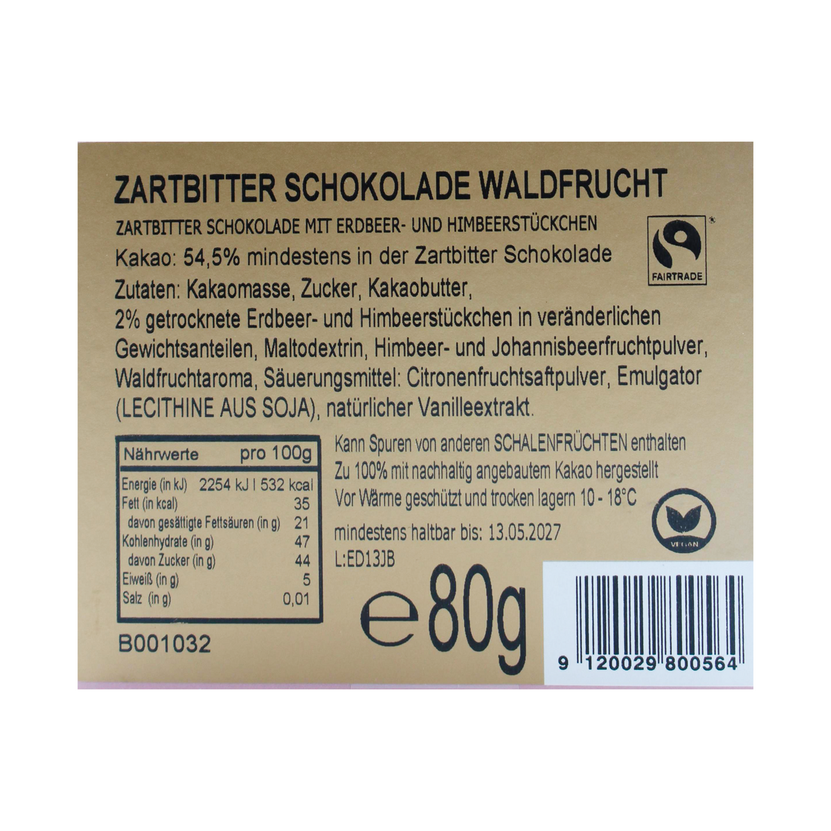 Zartbittertafelschokolade Waldfrucht